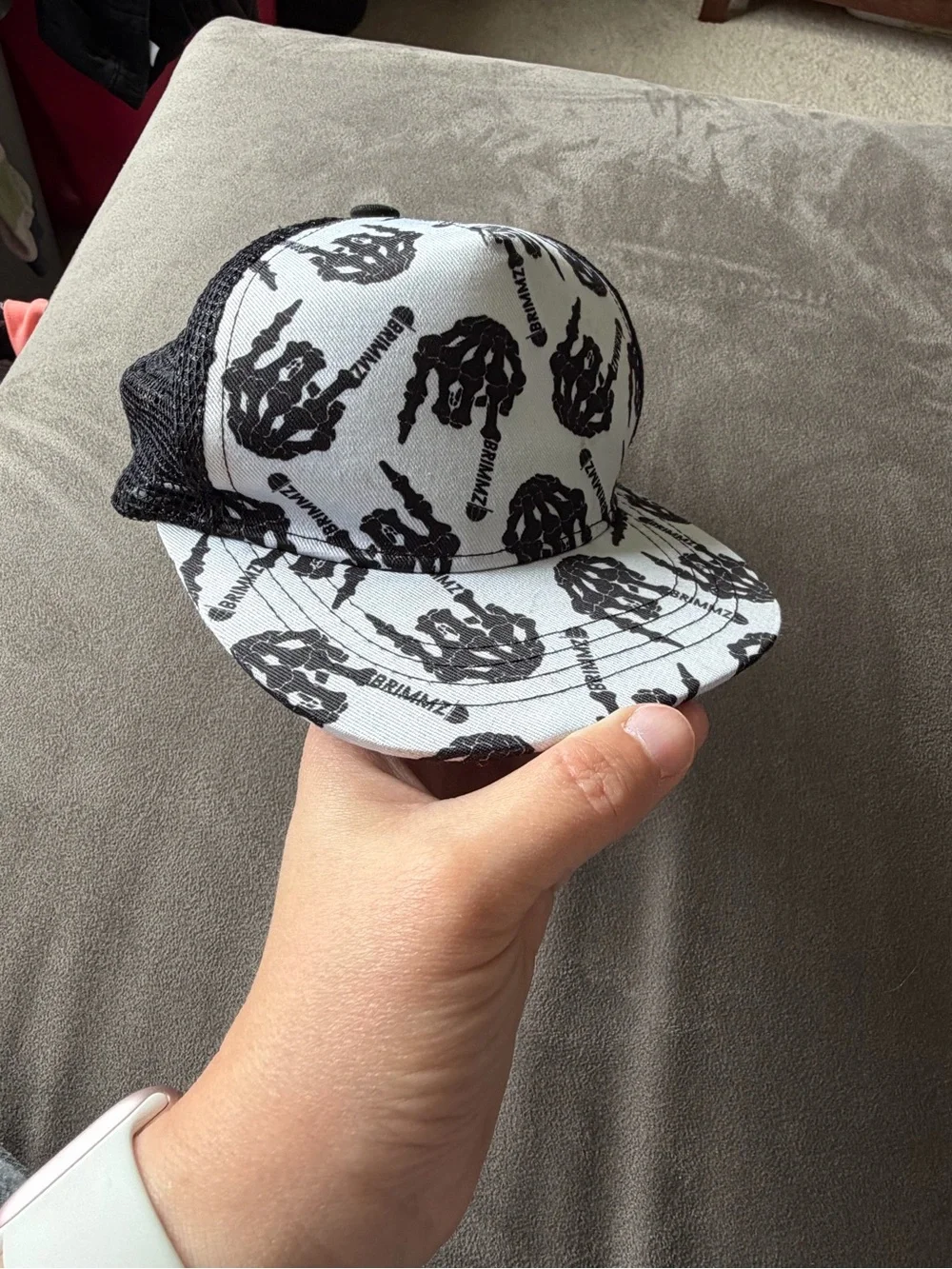 Brimmz Black & White Skeleton Logo Cap Hat Baby XS Halloween